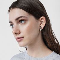 Серьги из серебра с жемчугом, ониксом и шпинелью